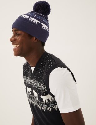 

Mens M&S Collection Knitted Christmas Polar Bear Beanie Hat - Navy, Navy