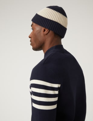 

Mens M&S Collection Colour Block Knitted Beanie Hat - Navy Mix, Navy Mix