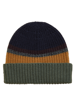 

Mens M&S Collection Striped Beanie Hat - Khaki Mix, Khaki Mix