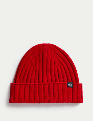 

Mens M&S Collection Knitted Beanie Hat - Red, Red