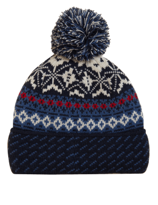 

Mens M&S Collection Fair Isle Knitted Beanie Hat - Navy Mix, Navy Mix