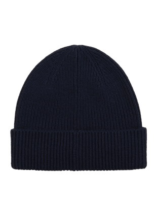 

Mens M&S Originals Bramley Pure Merino Wool Beanie Hat - Dark Navy, Dark Navy