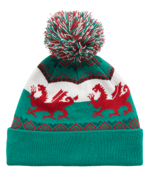 

Mens M&S Collection Men's Welsh Dragon Bobble Beanie Hat - Red Mix, Red Mix