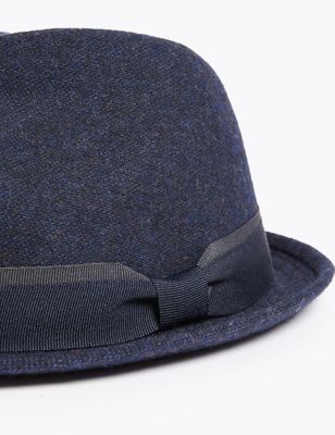 Mens M&S Collection Wool Trilby - Indigo Mix