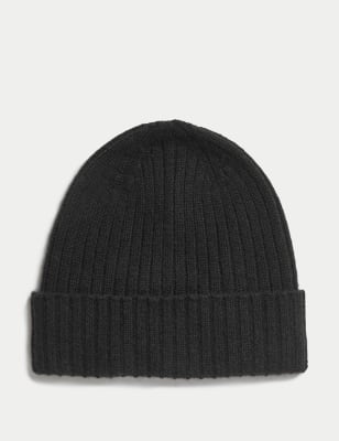 

Mens M&S Collection Pure Cashmere Beanie Hat - Black, Black