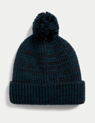 

Mens M&S Collection Beanie-Mütze mit Bommel - Blue Mix, Blue Mix