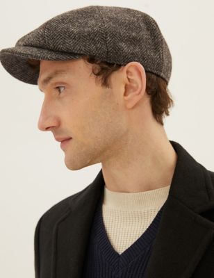 

Mens M&S Collection Pure Wool Herringbone Baker Boy Hat - Brown Mix, Brown Mix