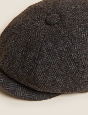 

Mens M&S Collection Pure Wool Herringbone Baker Boy Hat - Brown Mix, Brown Mix