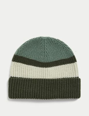 

Mens M&S Collection Striped Knitted Beanie Hat - Green Mix, Green Mix