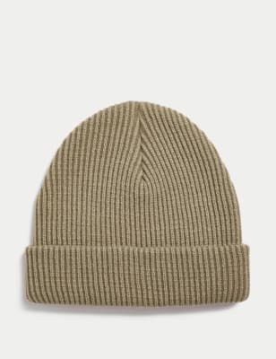 M&S Men's Knitted Beanie Hat - L-XL - Natural Mix, Natural Mix,Navy Mix