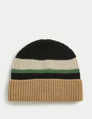 

Mens M&S Collection Striped Knitted Beanie Hat - Black Mix, Black Mix