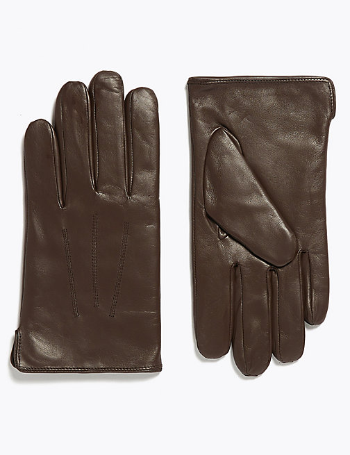Marks And Spencer Mens M&S Collection Leather Gloves with Thermowarmth - Brown