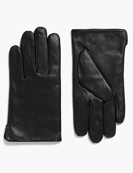Marks And Spencer Mens M&S Collection Leather Gloves with Thermowarmth - Black