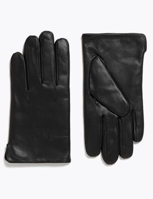 M&S Mens Leather Gloves with Thermowarmth - Black, Black,Brown