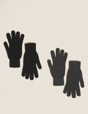 

Mens M&S Collection 2pk Knitted Gloves - Black/Grey, Black/Grey