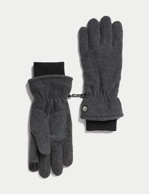 M&S Men's Fleece Gloves - L-XL - Charcoal, Charcoal,Black