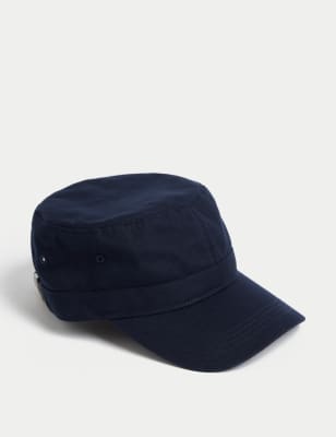 M&S Mens Pure Cotton Baseball Cap - Dark Navy, Dark Navy,Light Sand