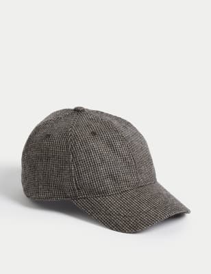 M&S Mens Pure Wool Textured Baseball Cap - Brown Mix, Brown Mix