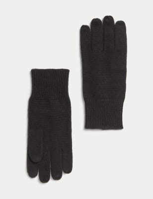 

Mens Autograph Pure Cashmere Knitted Gloves - Black, Black