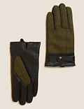 British Wool and Leather Herringbone Gloves