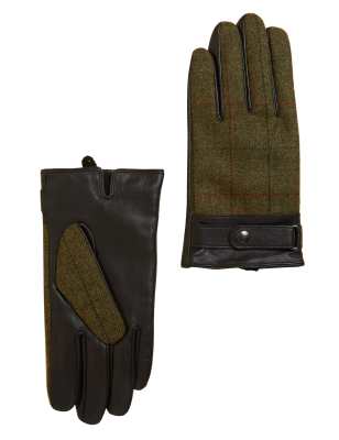 

Mens M&S SARTORIAL British Wool and Leather Herringbone Gloves - Brown Mix, Brown Mix