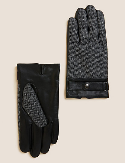 British Wool and Leather Herringbone Gloves