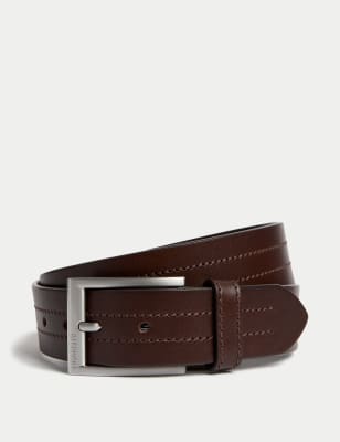 Autograph Men's Italian Leather Rectangular Buckle Belt - 30-32 - Brown, Brown,Black