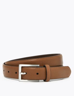 Mens M&S Collection Textured Leather Slim Belt - Tan, Tan