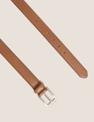 Textured Leather Slim Belt