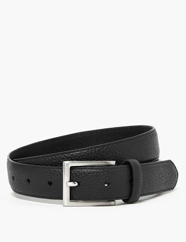Textured Leather Slim Belt