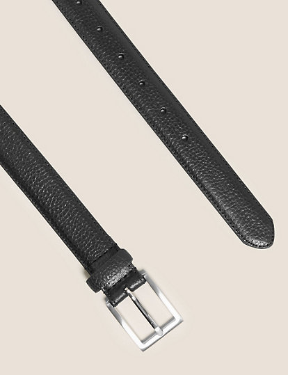 Textured Leather Slim Belt