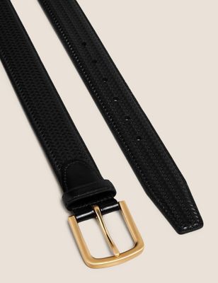 Mens M&S Collection Leather Textured Belt - Black