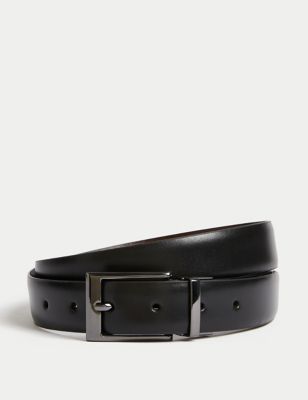 M&S Men's Leather Reversible Belt - 34-36 - Black/Brown, Black/Brown