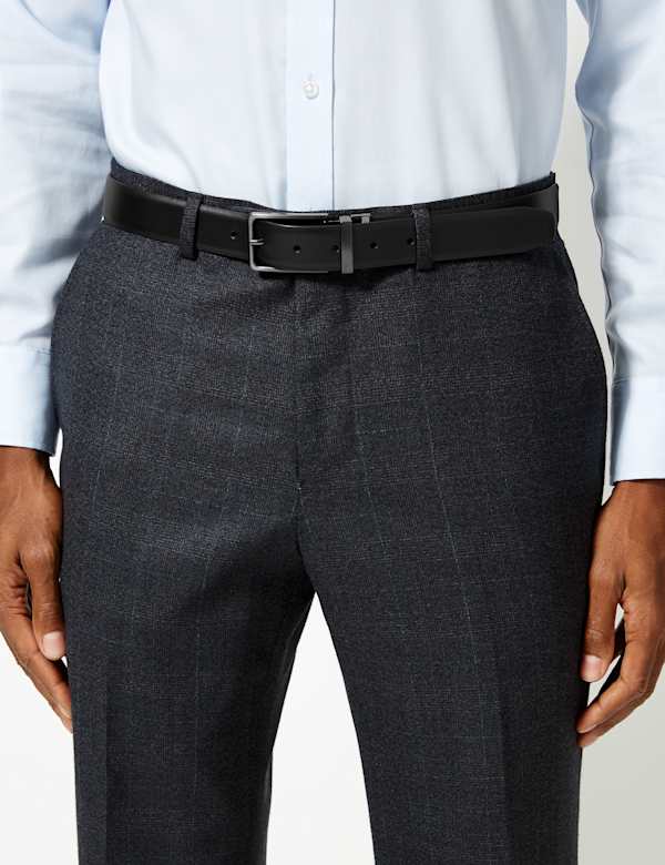 Leather Rectangular Buckle Reversible Belt