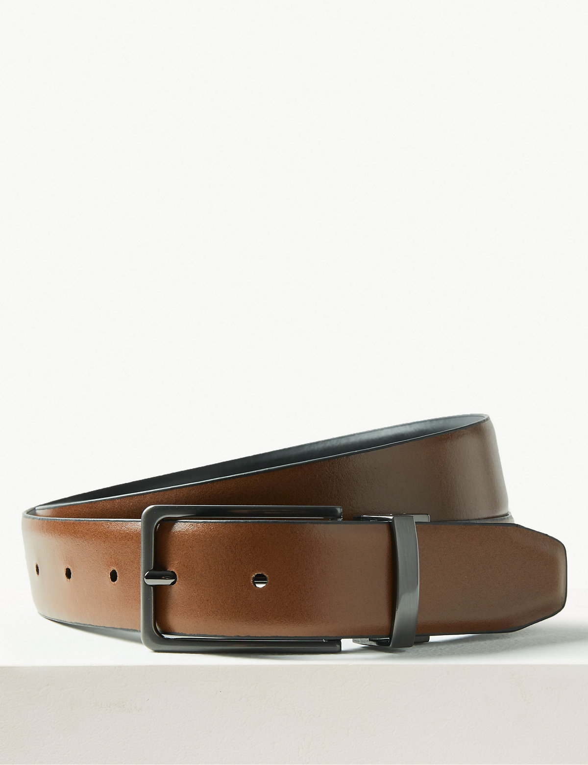 Leather Rectangular Buckle Reversible Belt