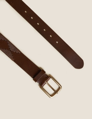

Mens M&S Originals Leather Stitch Detail Belt - Brown, Brown