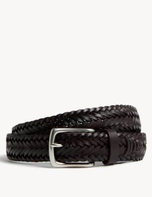 

Mens M&S Collection Leather Plaited Belt - Brown, Brown