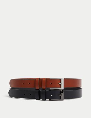 M&S Men's 2 Pack Leather Smart Belts - 26-28 - Black/Brown, Black/Brown