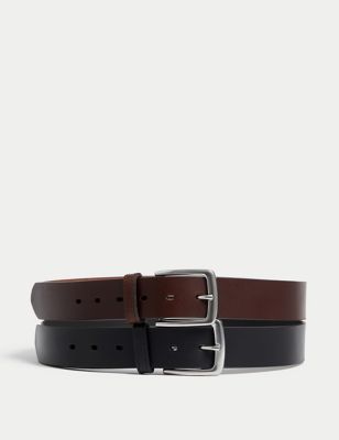 M&S Men's 2 Pack Leather Belts - 30-32 - Black/Brown, Black/Brown