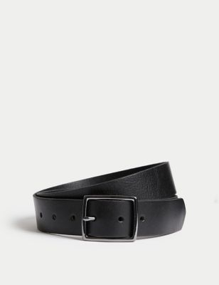 M&S Mens Leather Rectangular Buckle Smart Belt - 30-32 - Black, Black,Brown