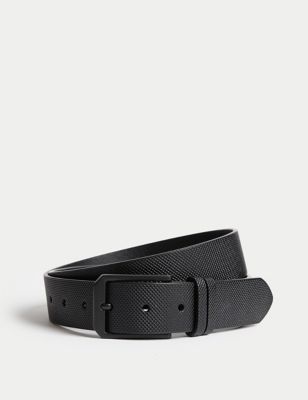 M&S Men's Leather Textured Belt - 26-28 - Black, Black
