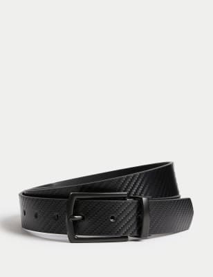 M&S Men's Leather Textured Reversible Belt - 30-32 - Black, Black