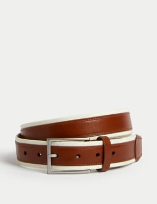 M&S Mens Canvas Leather Belt - 26-28 - Tan, Tan