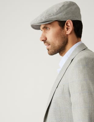 Linen Blend Checked Flat Cap