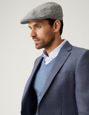 Linen Blend Dogstooth Flat Cap - EE