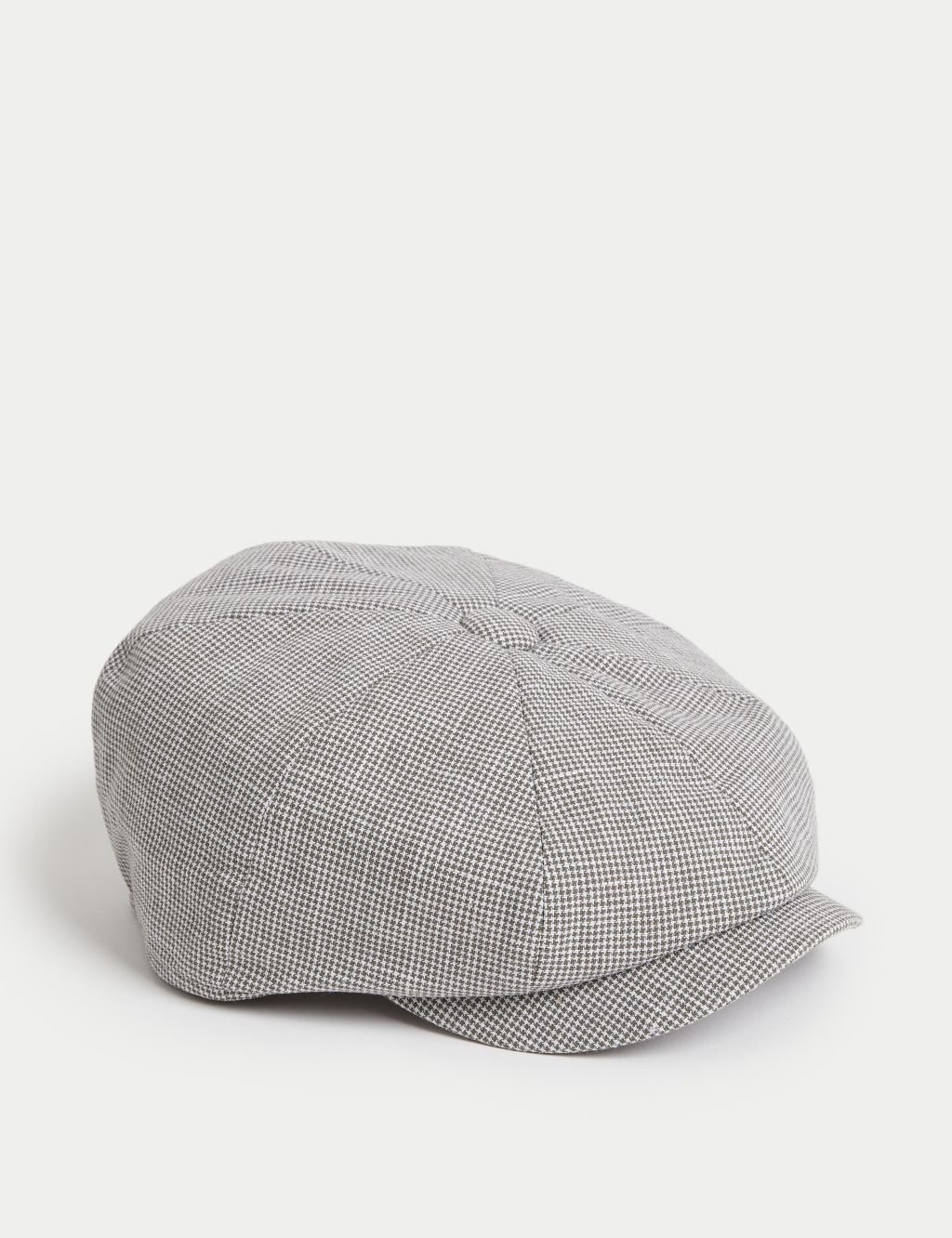 Linen Cotton Blend Checked Baker Boy Hat