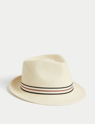 

Mens M&S Collection Straw Panama Trilby - Natural Mix, Natural Mix