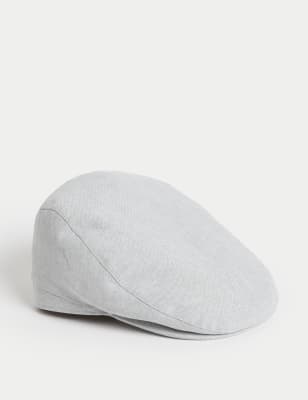 M&S Men's Linen Blend Flat Cap - S-M - Grey, Grey