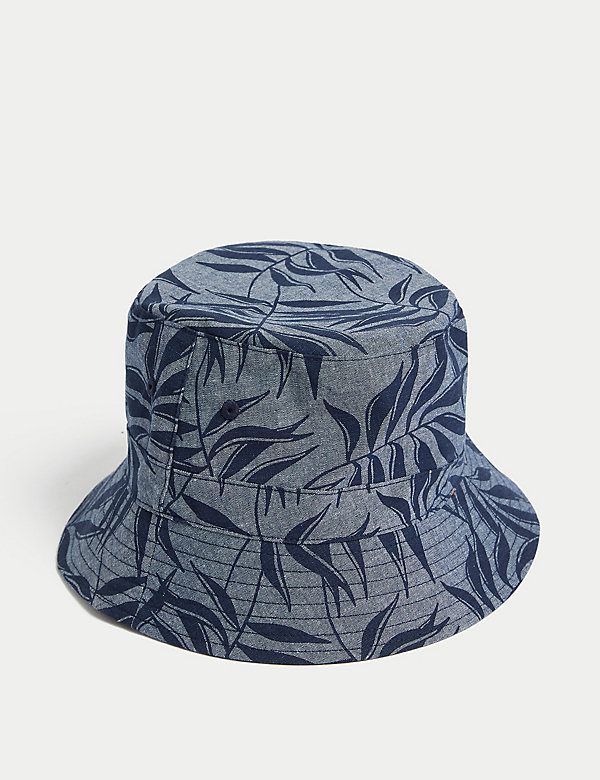 Pure Cotton Leaf Print Bucket Hat - BE