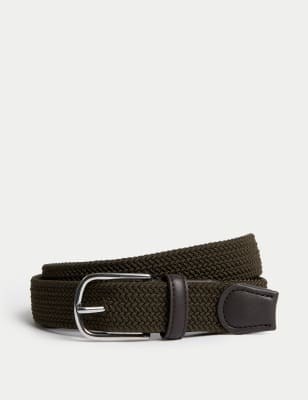 M&S Mens Stretch Woven Casual Belt - 46-48 - Dark Khaki, Dark Khaki,Dark Navy,Chocolate,White Mix,Na